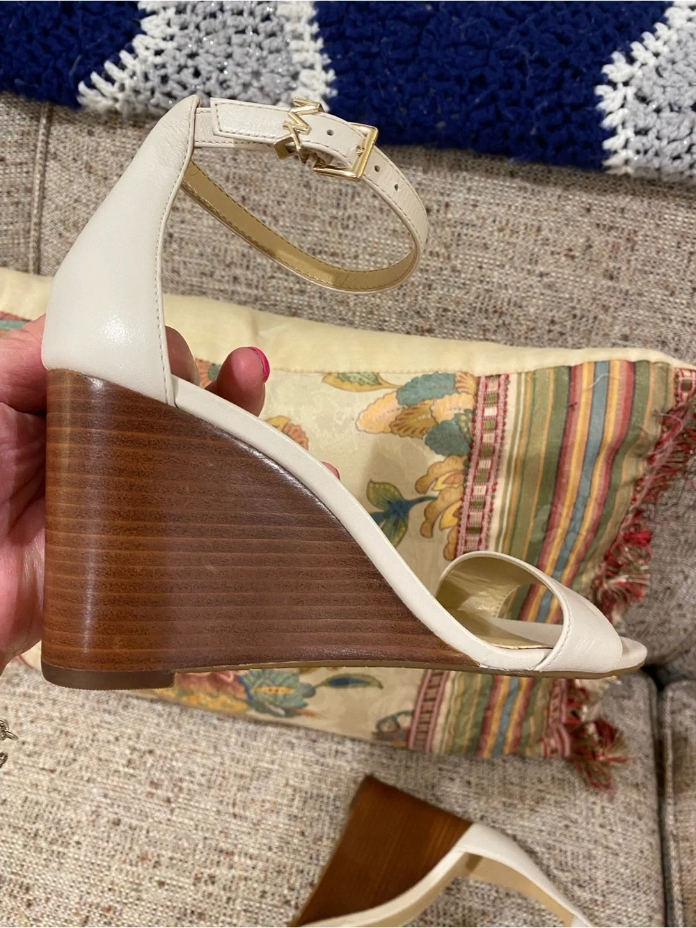 Michael Kors Cream Ankle-Strap Block Heel Sandals